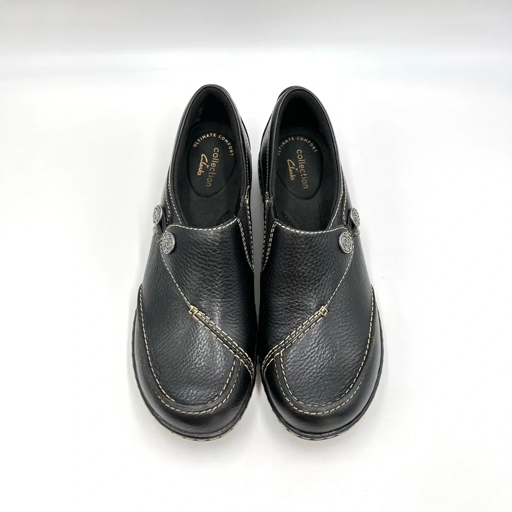 7N 7 N NARROW Clarks Women's Ashland Lane Q Black Leather Slip On Loafers Shoes‎